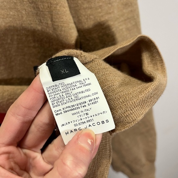 Marc Jacobs Women’s Tan Red Striped 100% Wool Button Front Cardigan Sweater - Picture 7 of 13